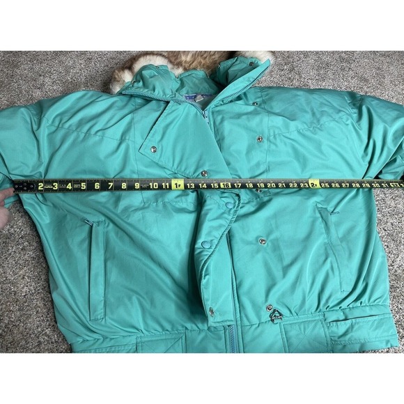 Vintage Obermeyer Ski Jacket Women's Size 16 Teal Green PUFFER Zip Button - Picture 13 of 16